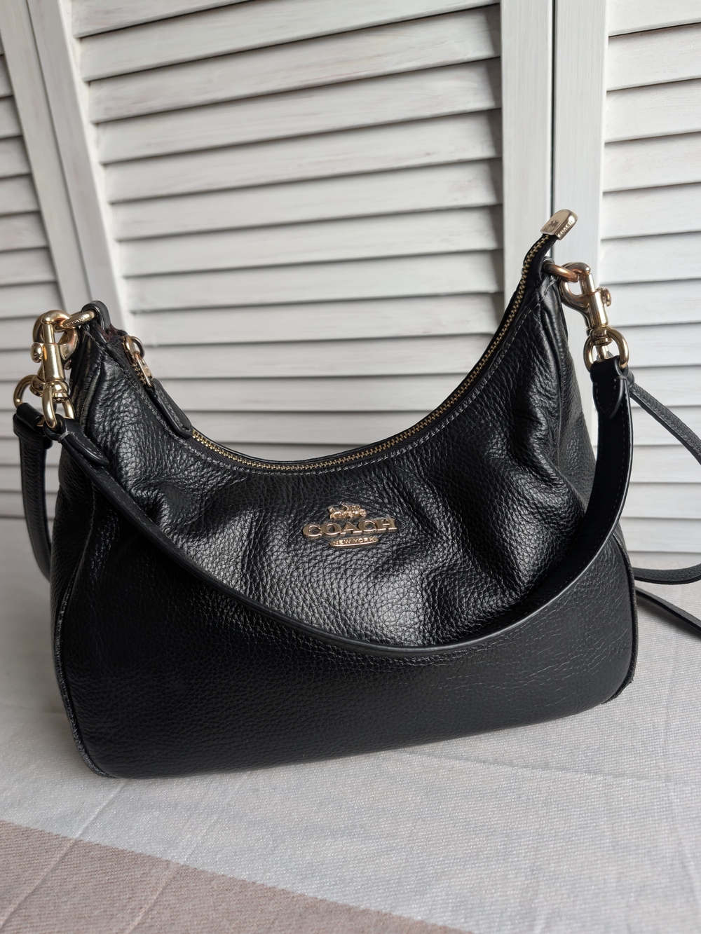 Coach Black Leather Hobo Bag with Gold Hardware